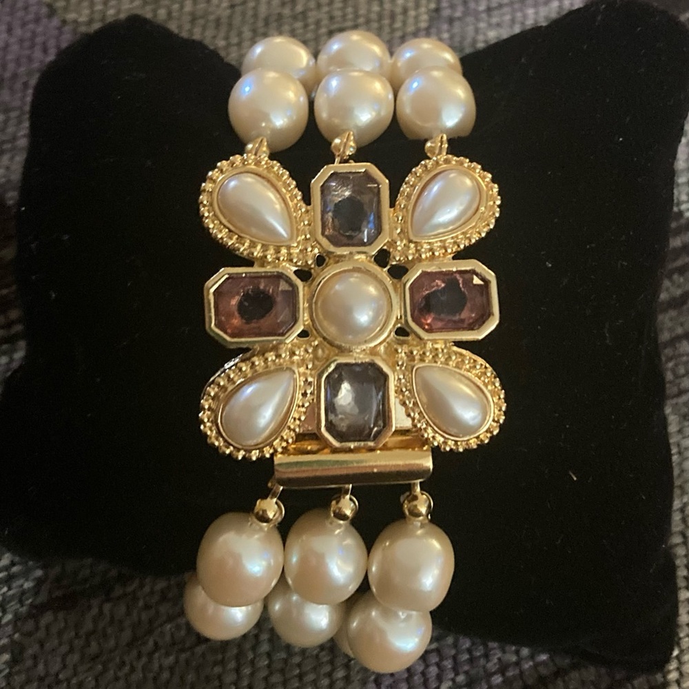 Liz Claiborne Vintage, Triple Layered, Pearl & Crystal Bead Bracelet
